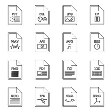 Dosya biçimi Icons set, anahat stili