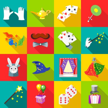 Düz stil sihirli Icons set