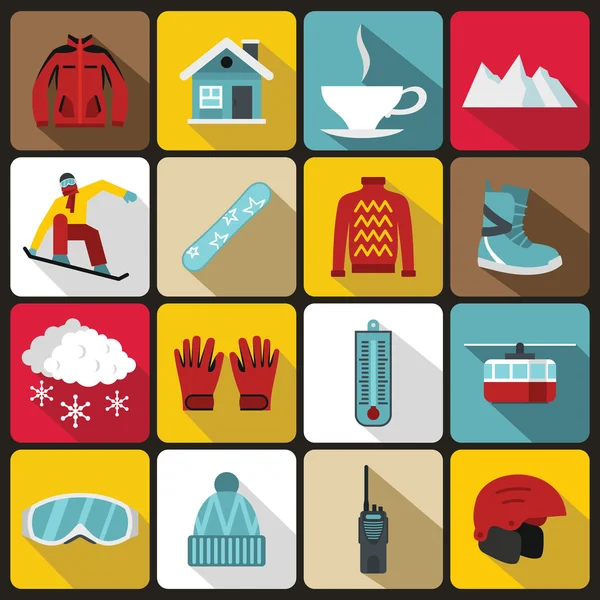 Ensemble d'icônes de snowboard, style plat — Image vectorielle