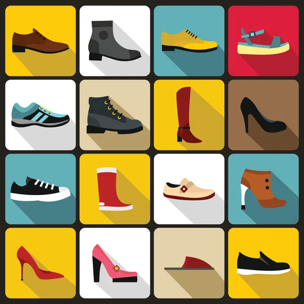 Icônes de chaussures réglées dans un style plat — Image vectorielle