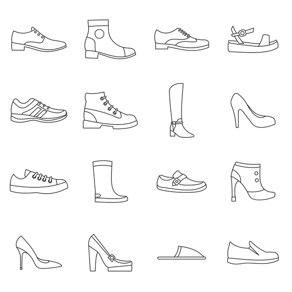 Icônes de chaussures définies dans le style de contour — Image vectorielle