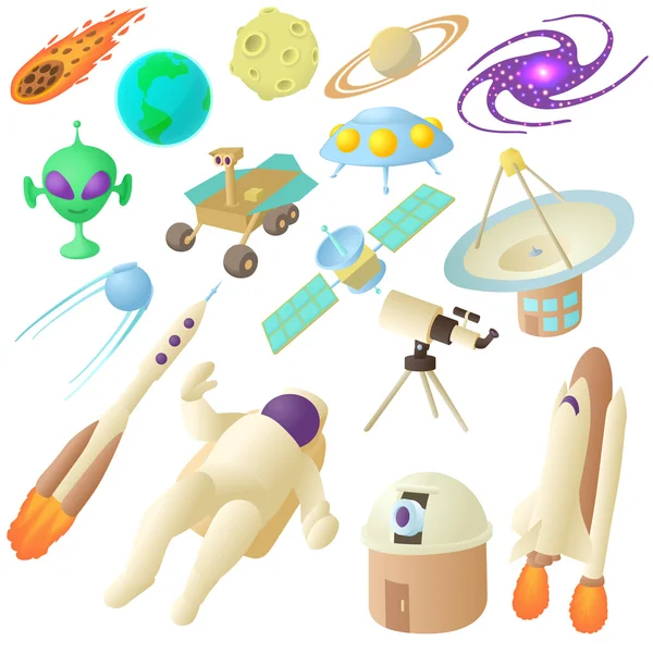Set di icone spaziali, stile cartone animato — Vettoriale Stock