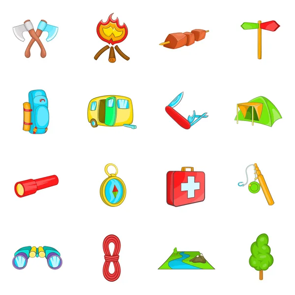 Camping icons set, cartoon style — Stock Vector