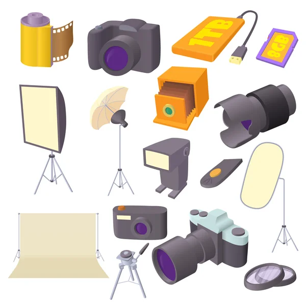 Foto studio iconen set, cartoon stijl — Stockvector