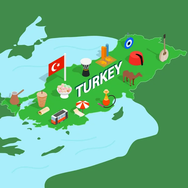 Turquía mapa, isométrico estilo 3d — Vector de stock
