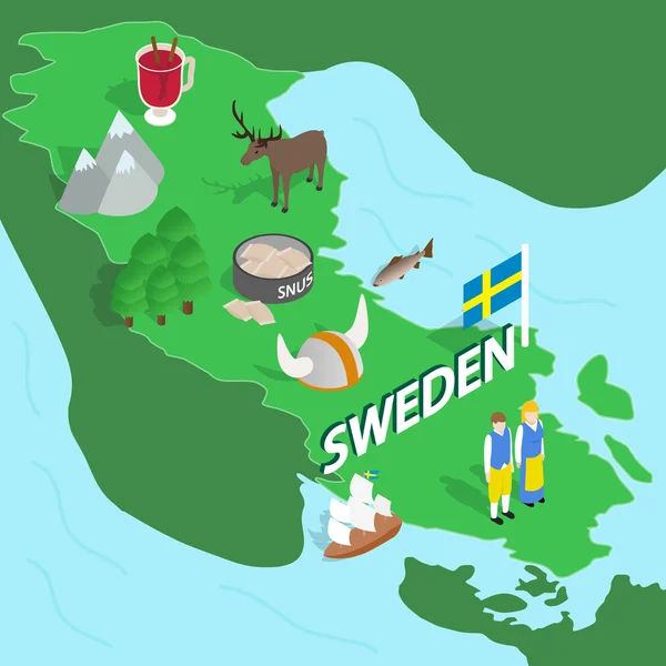 Sweden map, isometric 3d style — Stock Vector