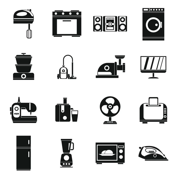 Household appliances icons set, simple style — Stock Vector