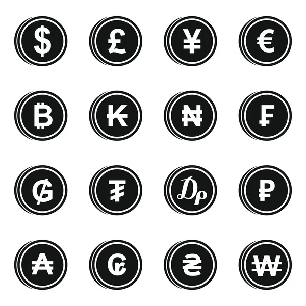 Moeda de diferentes países conjunto de ícones — Vetor de Stock