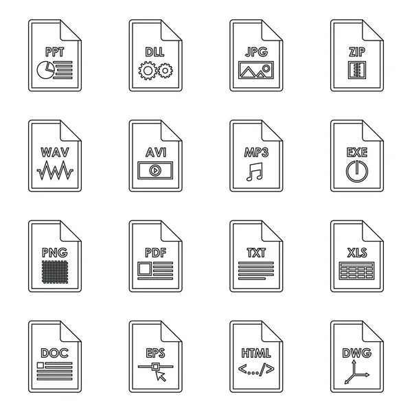 File format icons set, outline style — Stock Vector