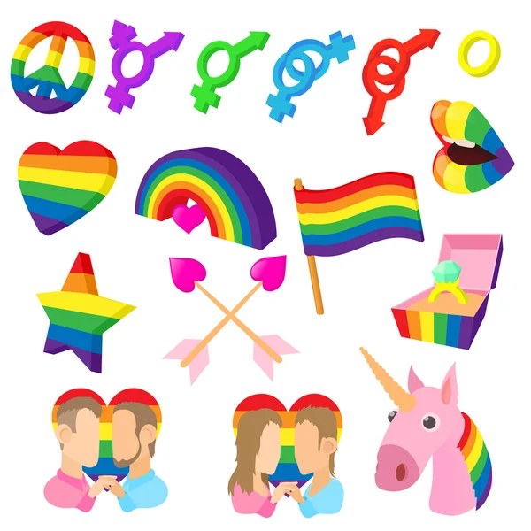Icone omosessuali ambientate in stile cartone animato — Vettoriale Stock