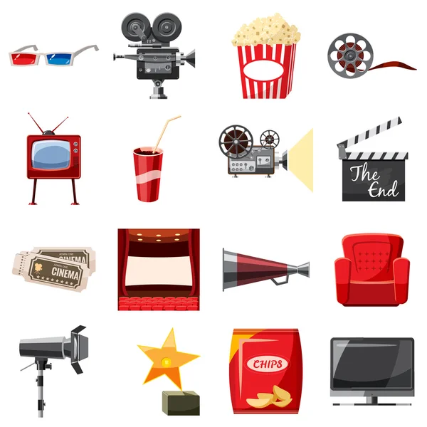 Cinema icons set in cartoon style — Stock Vector