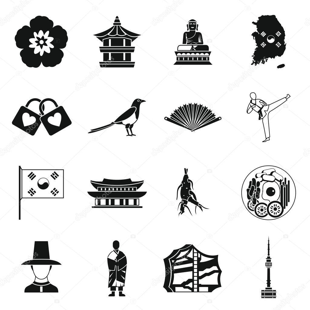 South Korea Icons Set Simple Style Stock Vector Image By C Ylivdesign
