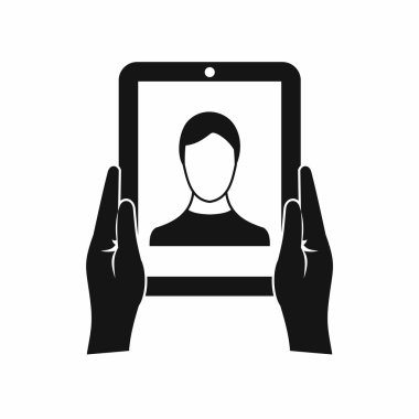 Bir tablet ile fotoğraf simge holding eller