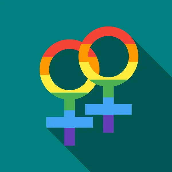 Two female rainbow gender symbols icon, flat style — Stock Vector