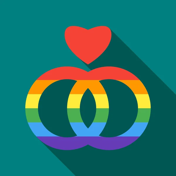 Two rainbow rings and heart icon, flat style — Stock Vector