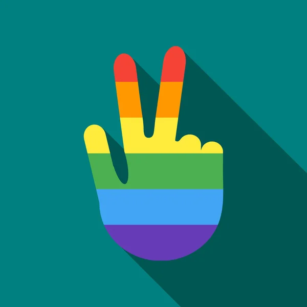 Hand in regenboog vlag kleuren maken het V-teken-pictogram — Stockvector