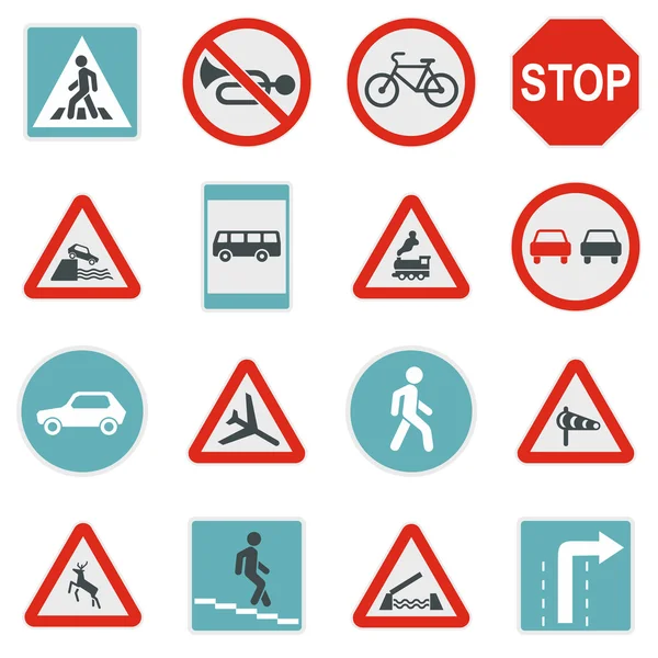 Közúti bejelentkezés beállítása ikonok, lapos stílusú — Stock Vector