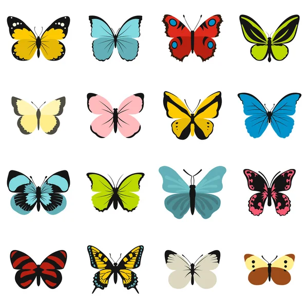 Conjunto de iconos de mariposa, estilo plano — Vector de stock