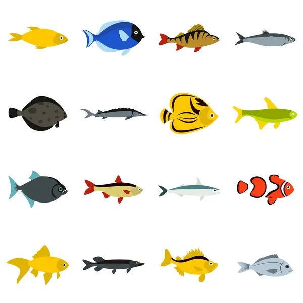 Conjunto de ícones de peixe, estilo plano — Vetor de Stock