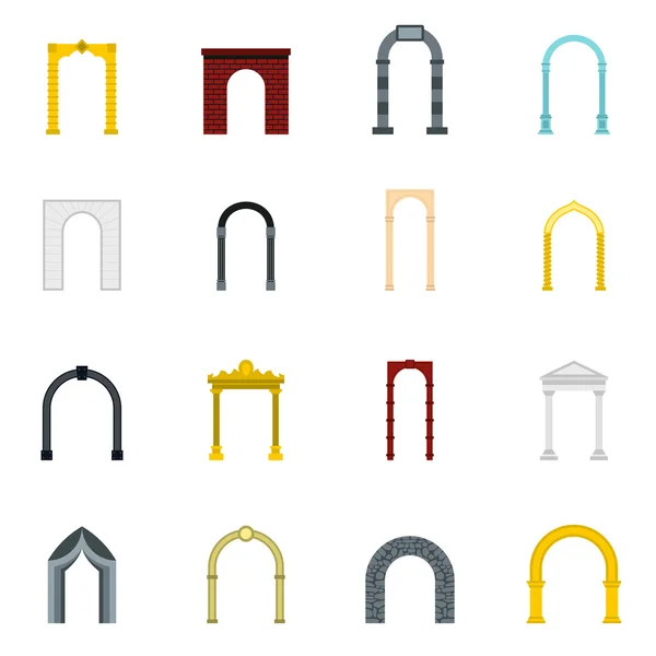 Conjunto de ícones de arco, estilo plano — Vetor de Stock
