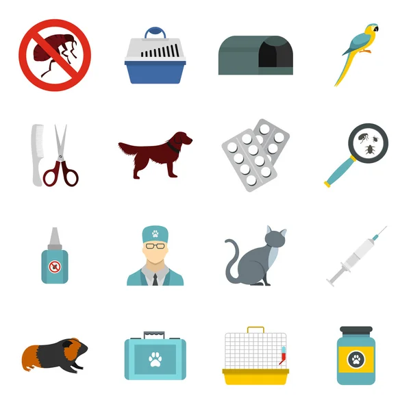 Conjunto de iconos veterinarios, estilo plano — Vector de stock