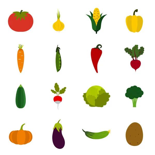 Zestaw ikon warzywa, płaski — Wektor stockowy