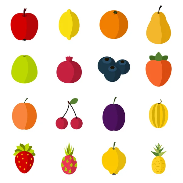 Obst Icons Set, flacher Stil — Stockvektor