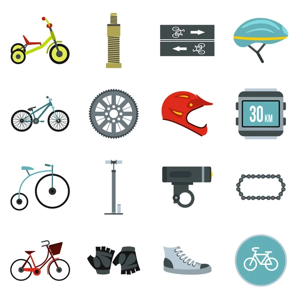 Conjunto de iconos de ciclismo, estilo plano — Vector de stock