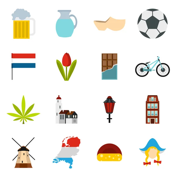 Netherlands icons set, flat style — Stock Vector