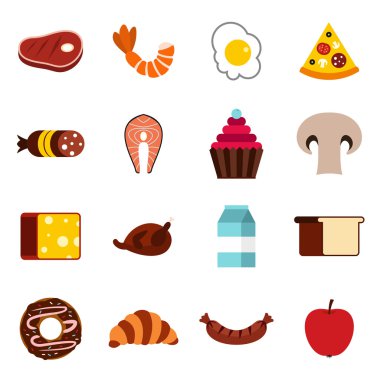 Gıda Icons set, düz stil