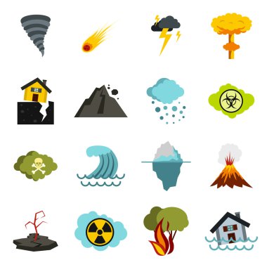 Doğal afet Icons set, düz ctyle