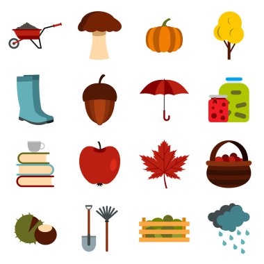 Sonbahar Icons set, düz ctyle