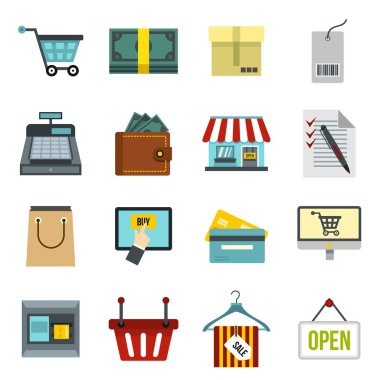 Icons set alışveriş, düz stil