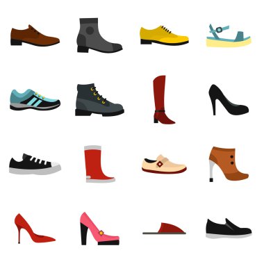 Düz tarzda ayakkabı Icons set