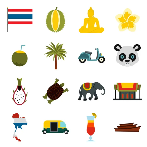 Tailândia conjunto de ícones, ctyle plana — Vetor de Stock