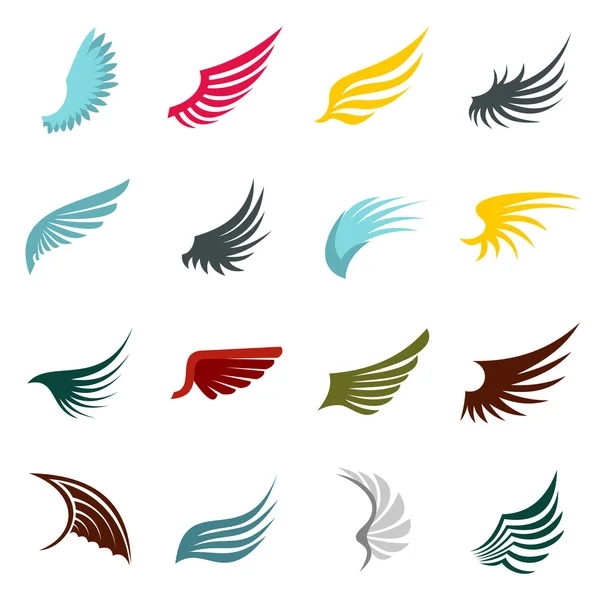 Wing icons set, flat ctyle — Stock Vector