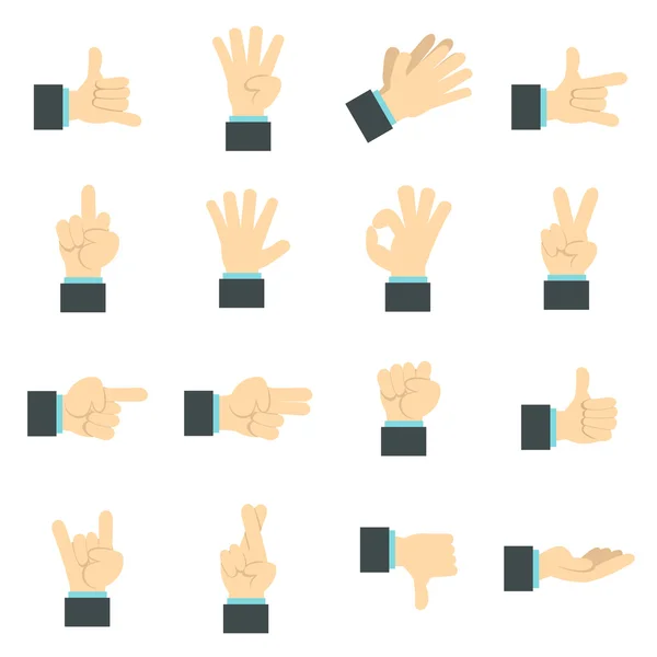 Conjunto de iconos de mano, ctyle plano — Vector de stock