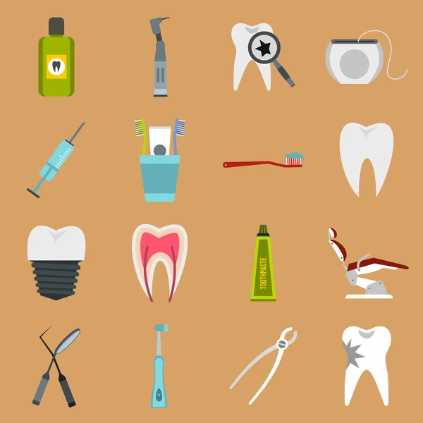 Conjunto de ícones dentários, estilo plano — Vetor de Stock