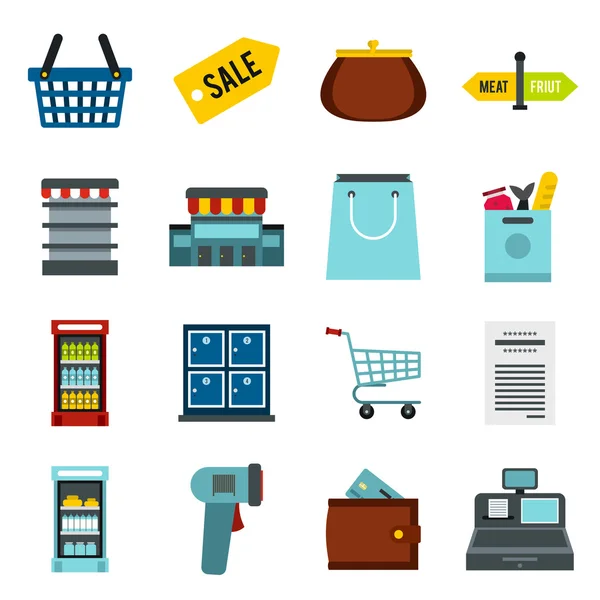 Supermarket ikony set, plochý ctyle — Stockový vektor