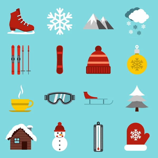 Conjunto de iconos de invierno, estilo plano — Vector de stock