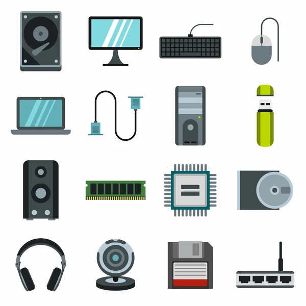 Computer icons set, flat style — Stock Vector