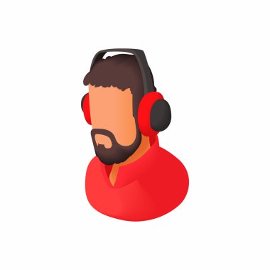 Kulaklık simgesi, karikatür tarzı erkek yorumcu