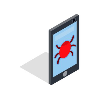 Virüslü smartphone simgesi, izometrik 3d stili