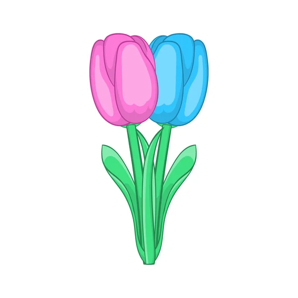 Deux tulipes icône dans le style dessin animé — Image vectorielle