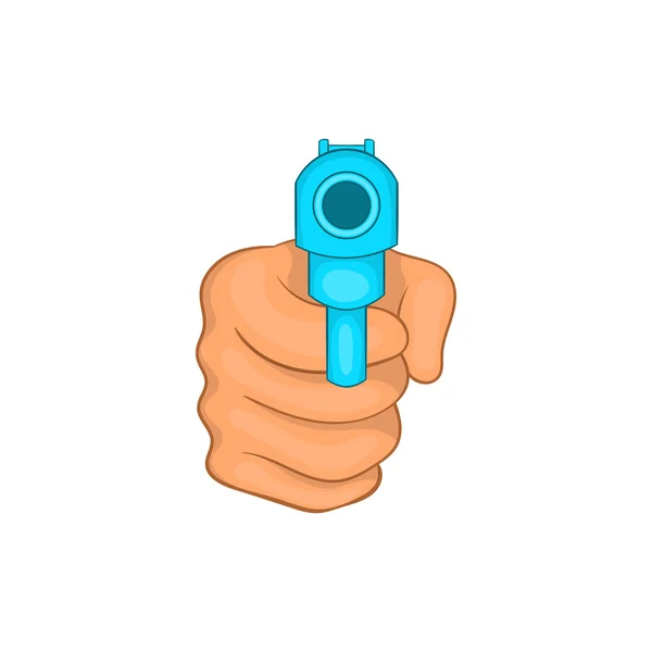 Mano apuntando con el icono de la pistola, estilo de dibujos animados — Vector de stock