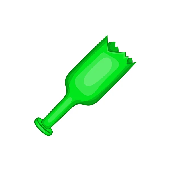 Broken green bottle as weapon icon, cartoon style — Stock Vector