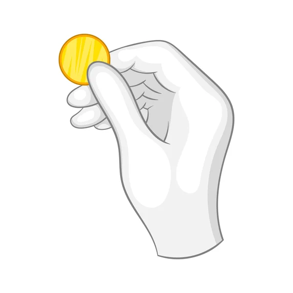 Hand i en vit handske holding ett guldmynt ikonen — Stock vektor
