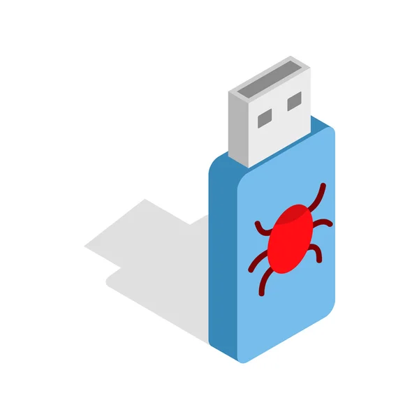 Ícone de unidade flash USB infectado, estilo 3D isométrico — Vetor de Stock