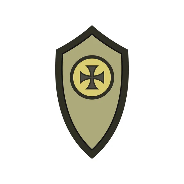 Warrior schild met kruis pictogram, vlakke stijl — Stockvector