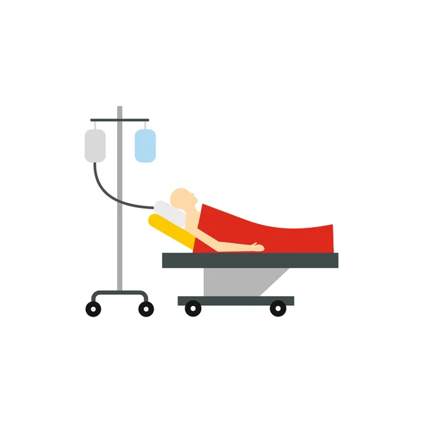 Paciente en l camilla en un icono de goteo — Vector de stock
